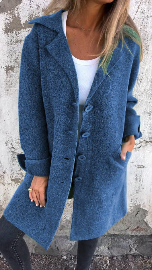 Nora | Casual lange dames jas met revers en knopen
