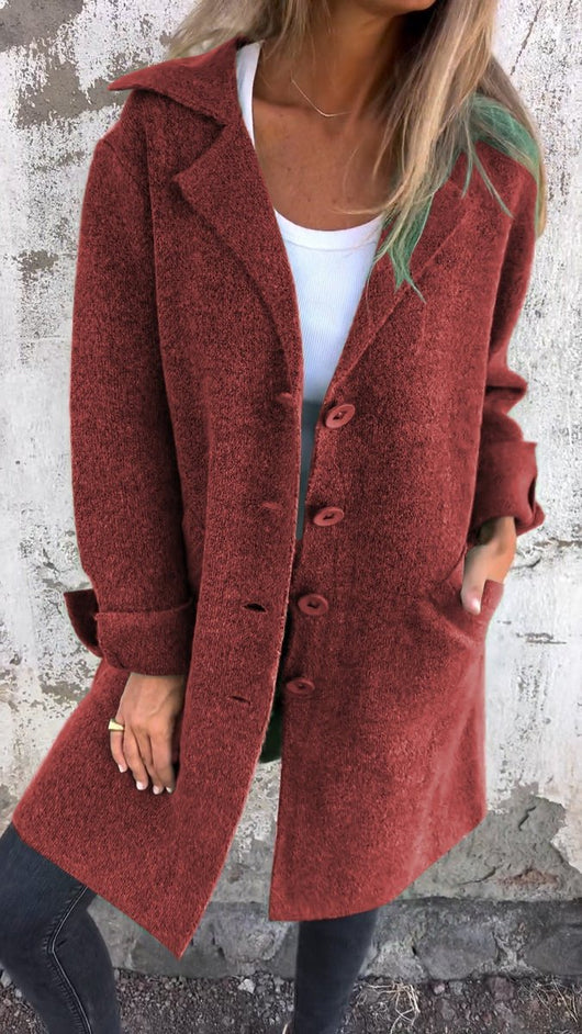 Nora | Casual lange dames jas met revers en knopen