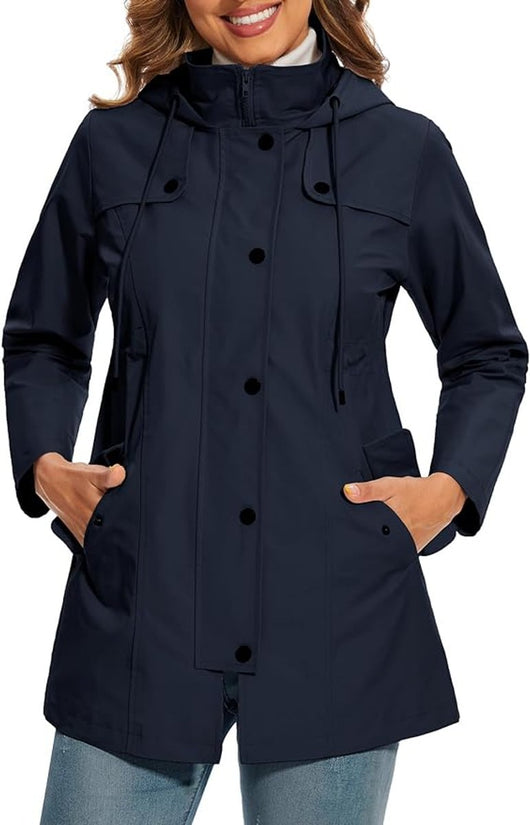 Elisabeth | Waterdichte dames regenjas met capuchon en geruite fleecevoering