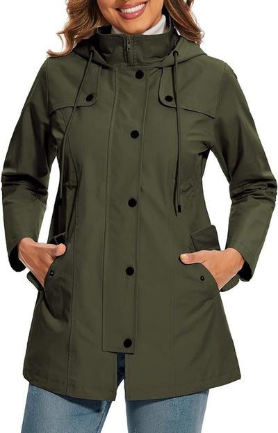 Elisabeth | Waterdichte dames regenjas met capuchon en geruite fleecevoering