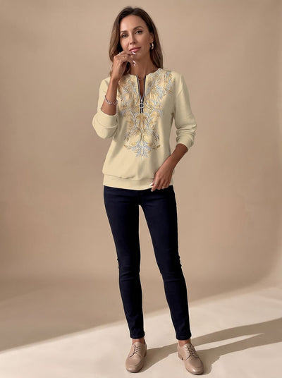 Emilia | Slim-fit dames trui met bloemendessin en halve rits