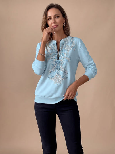 Emilia | Slim-fit dames trui met bloemendessin en halve rits