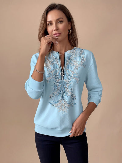Emilia | Slim-fit dames trui met bloemendessin en halve rits