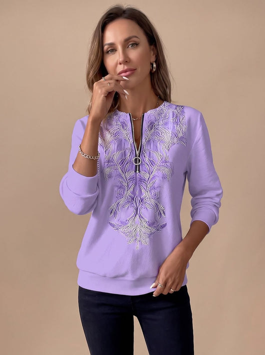 Emilia | Slim-fit dames trui met bloemendessin en halve rits