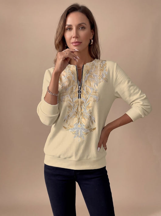 Emilia | Slim-fit dames trui met bloemendessin en halve rits