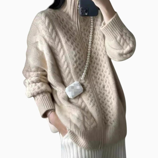 Mia | Oversized dames gebreide trui met kabeldessin en rits