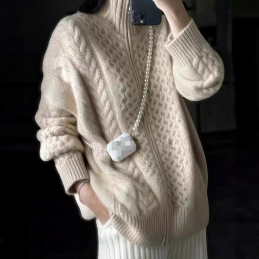 Mia | Oversized dames gebreide trui met kabeldessin en rits