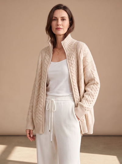 Mia | Oversized dames gebreide trui met kabeldessin en rits