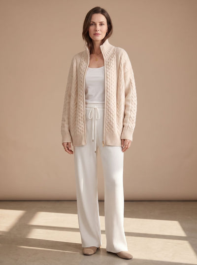 Mia | Oversized dames gebreide trui met kabeldessin en rits