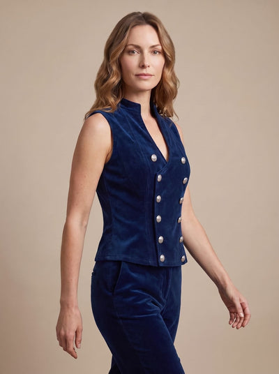 Greta | Getailleerd dubbelrijs dames fluwelen gilet in military-stijl