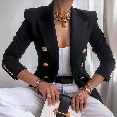 Mia | Dames dubbelrijige blazer met gouden knopen en gestructureerde schouders
