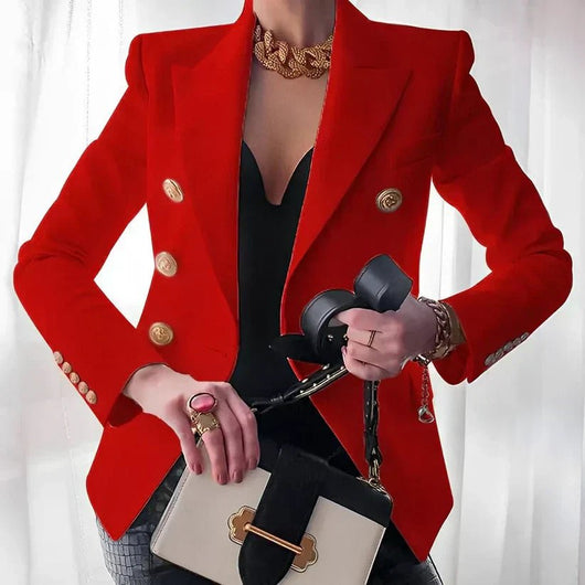 Mia | Dames dubbelrijige blazer met gouden knopen en gestructureerde schouders