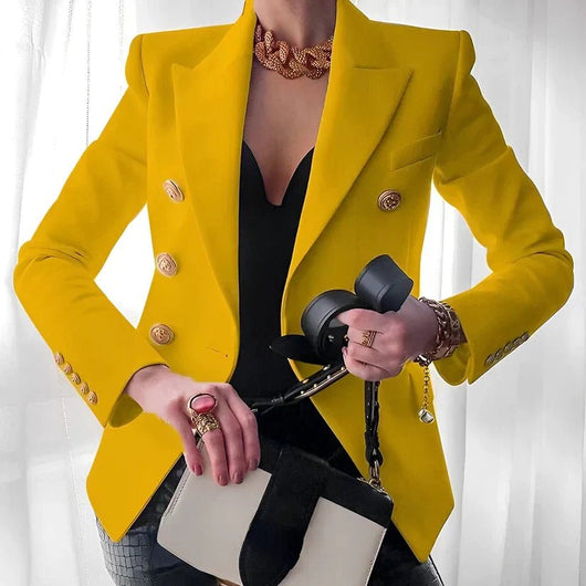 Mia | Dames dubbelrijige blazer met gouden knopen en gestructureerde schouders