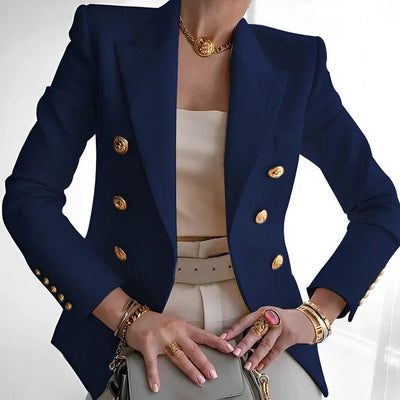 Mia | Dames dubbelrijige blazer met gouden knopen en gestructureerde schouders