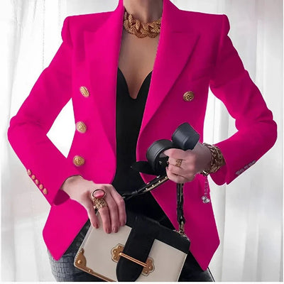 Mia | Dames dubbelrijige blazer met gouden knopen en gestructureerde schouders