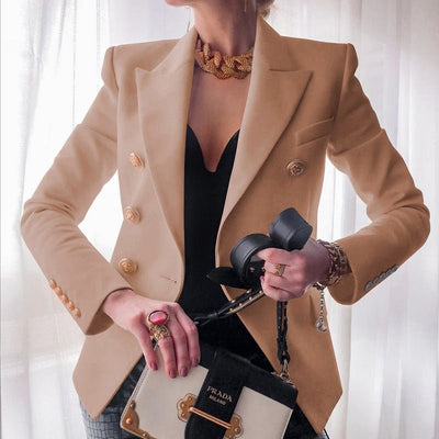 Mia | Dames dubbelrijige blazer met gouden knopen en gestructureerde schouders