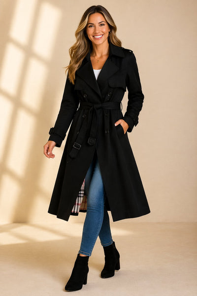 Mia | Lange dames trenchcoat met dubbele knoopsluiting en ceintuur