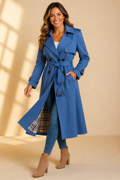 Mia | Lange dames trenchcoat met dubbele knoopsluiting en ceintuur
