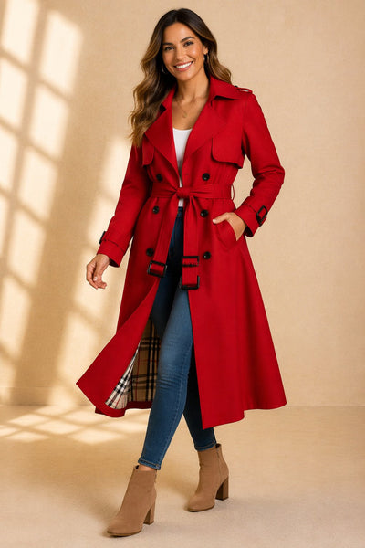Mia | Lange dames trenchcoat met dubbele knoopsluiting en ceintuur