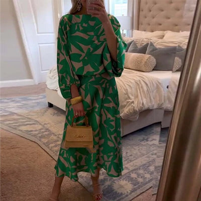Mia | Dames tweedelige set met bloemenprint en lantaarnmouwen