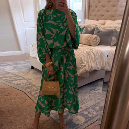 Mia | Dames tweedelige set met bloemenprint en lantaarnmouwen