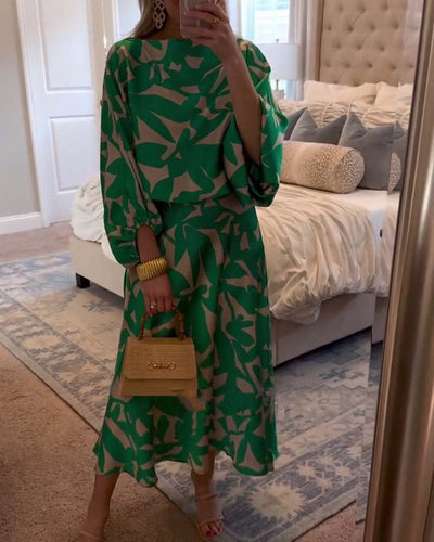 Mia | Dames tweedelige set met bloemenprint en lantaarnmouwen