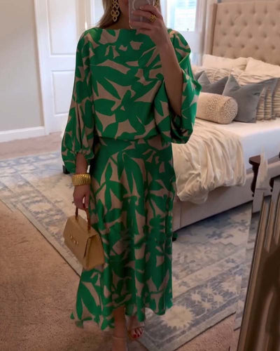 Mia | Dames tweedelige set met bloemenprint en lantaarnmouwen