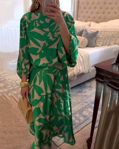 Mia | Dames tweedelige set met bloemenprint en lantaarnmouwen