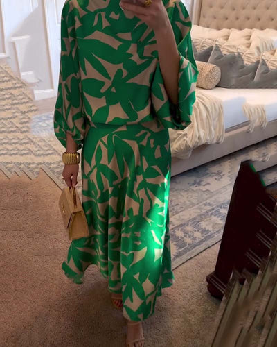 Mia | Dames tweedelige set met bloemenprint en lantaarnmouwen