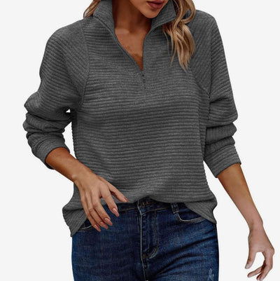 Emilia | Oversized dames ribgebreide trui met opstaande kraag en rits