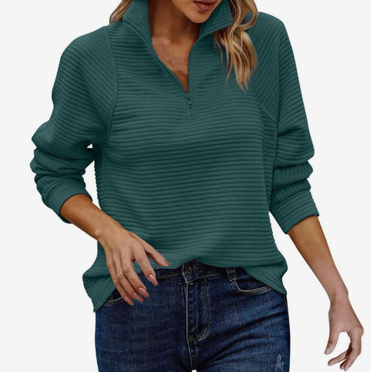 Emilia | Oversized dames ribgebreide trui met opstaande kraag en rits