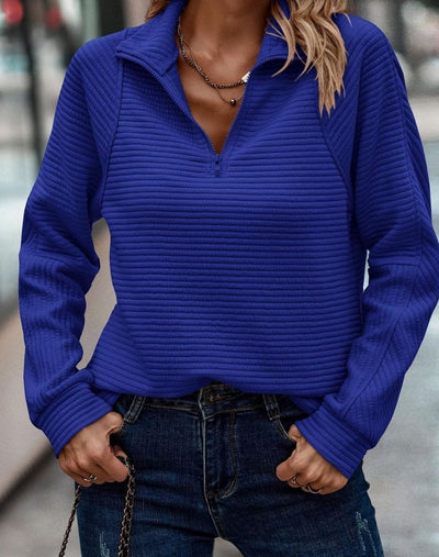 Emilia | Oversized dames ribgebreide trui met opstaande kraag en rits