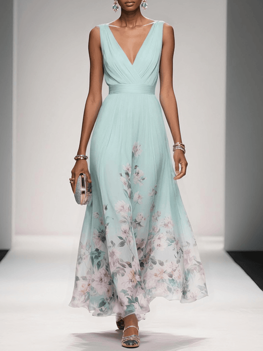 Carolin | Dames zomermaxijurk van chiffon met bloemenprint