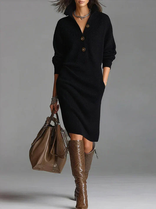 Helene | Geribde dames midijurk met knoopsluiting