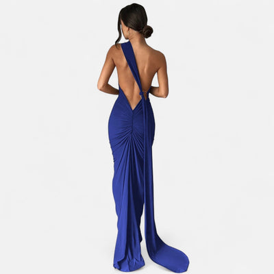 Lara | Dames maxijurk met one-shoulder halterhals