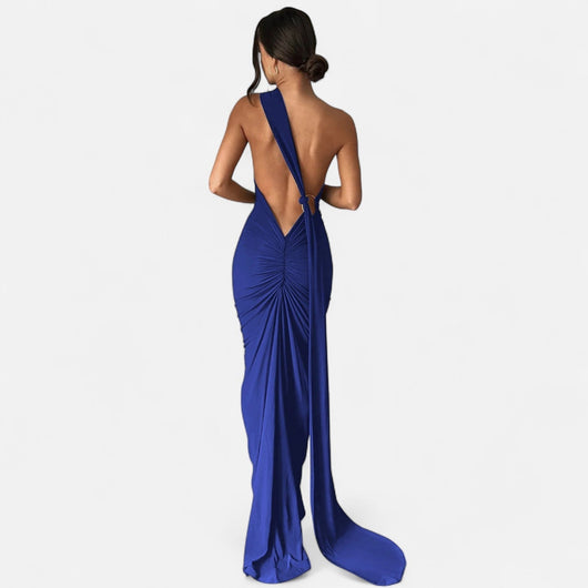 Lara | Dames maxijurk met one-shoulder halterhals