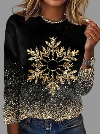 Hanna | Dames kersttrui met gouden sneeuwvlokken