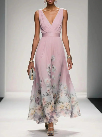 Carolin | Dames zomermaxijurk van chiffon met bloemenprint