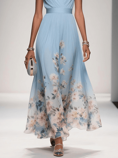 Carolin | Dames zomermaxijurk van chiffon met bloemenprint