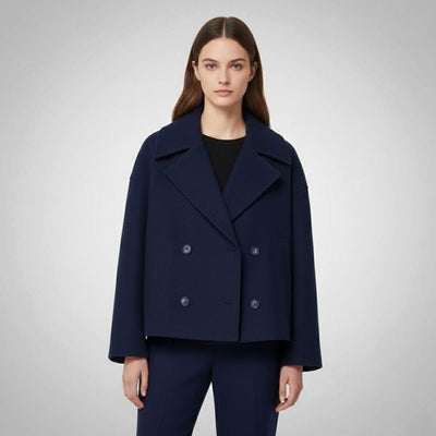 Lena | Elegante oversized dubbelrijse korte dames wollen mantel