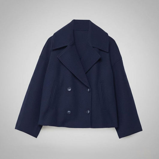 Lena | Elegante oversized dubbelrijse korte dames wollen mantel