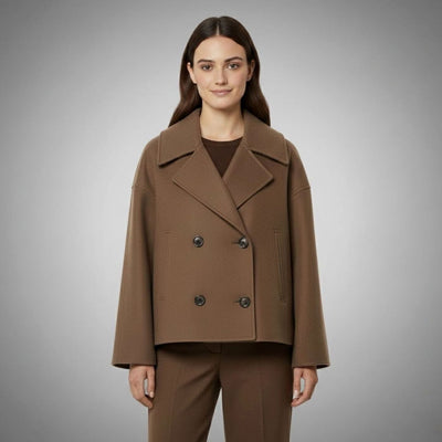 Lena | Elegante oversized dubbelrijse korte dames wollen mantel