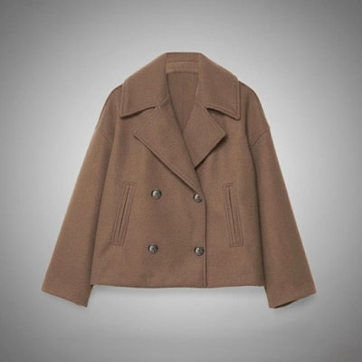 Lena | Elegante oversized dubbelrijse korte dames wollen mantel