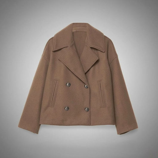 Lena | Elegante oversized dubbelrijse korte dames wollen mantel