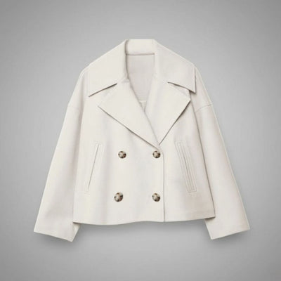 Lena | Elegante oversized dubbelrijse korte dames wollen mantel