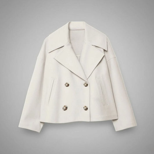 Lena | Elegante oversized dubbelrijse korte dames wollen mantel
