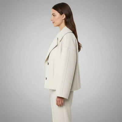 Lena | Elegante oversized dubbelrijse korte dames wollen mantel
