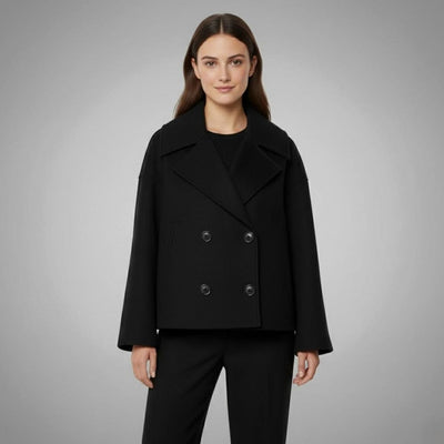 Lena | Elegante oversized dubbelrijse korte dames wollen mantel
