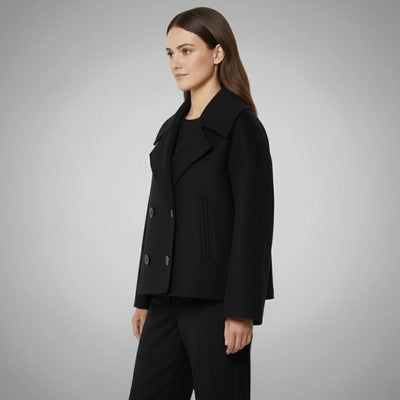 Lena | Elegante oversized dubbelrijse korte dames wollen mantel