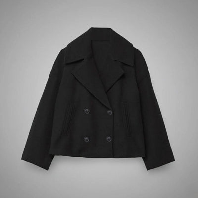 Lena | Elegante oversized dubbelrijse korte dames wollen mantel